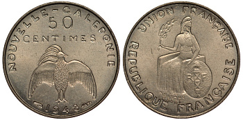 Французская Новая Каледония 50 сантим 1948 PROBA, ESSAI KM E2 никель бронза UNC 272-231