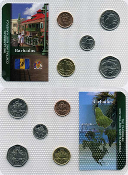БАРБАДОС НАБОР ИЗ 5 МОНЕТ 2008-2009 1, 5, 10, 25 ЦЕНТОВ, 1 ДОЛЛАР, В ЦЕЛЛОФАНОВОЙ ЗАПАЙКЕ KM UNC 5-6-3-66