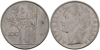 Италия 100 лир 1963 KM 96.1 нержавеющая сталь 4165-1025