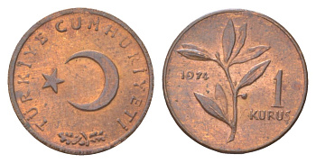 Турция 1 курушей 1974 KM 895a бронза UNC 4627-951