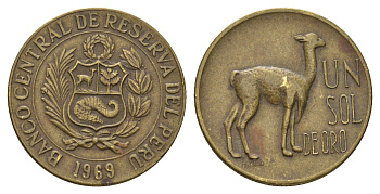 Перу 1 соль 1969 KM 248 латунь 4141-652
