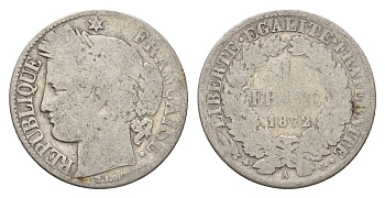 Франция 1 франк 1872 A KM 822 серебро 4169-1242