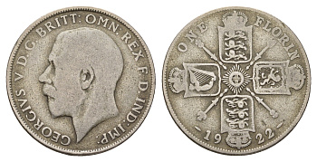 Великобритания 2 шиллинга (флорин) 1922 Георг V (1910-1936) KM 817a, Spink 4022 серебро 27-154