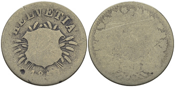 ШВЕЙЦАРИЯ 5 РАППЕНОВ 1850 KM 5 серебро 26-726