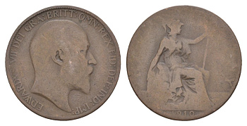 Великобритания 1/2 пенни 1910 Эдуард VII (1901-1910) KM 793.2, Spink 3991 бронза 53-755