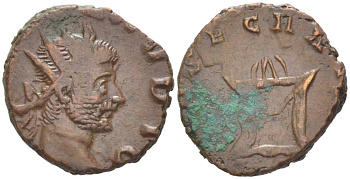 Римская Империя антониниан 270 Клавдий Готский, посмертная чеканка, DIVO CLAVDIO, бюст императора / CONSECRATIO, алтарь, Рим RIC 259 биллон 1073-20-55