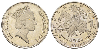 Гибралтар 2,8 экю 1992 рыцарь KM 293 медно-никель BU 11-069-22