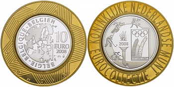 Бельгия 10 евро 2008 Олимпийские игры в Пекине, логотип KM 268 серебро PROOF 1085-3-22