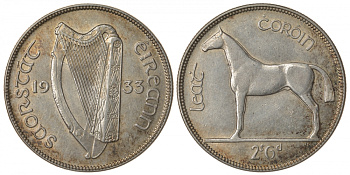 Ирландия 1/2 кроны 1933 лошадь KM 8 серебро 00-804-38