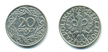 ПОЛЬША 20 ГРОШЕЙ 1923 KM 12 никель 4383-168
