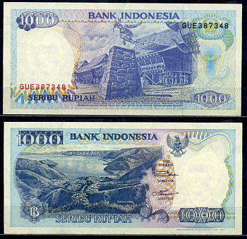 Индонезия 1000 рупий 1992/1997 озеро Тоба Pick 129f бумага 8602-23-1-1