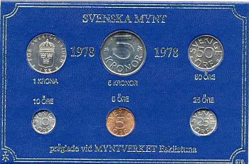 Швеция набор монетного двора из 6 монет 1978 в картоне, Карл XVI Густав (1973- ) KM MS8 UNC 7-5-7-227
