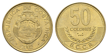 Коста-Рика 50 колонов 2002 KM 231.1a алюминиевая бронза UNC 183-1052