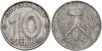 ГДР 10 пфеннигов 1952 A KM 7 алюминий 24-1222