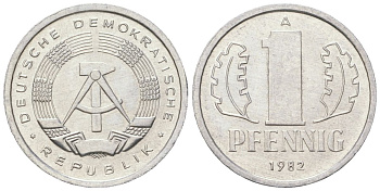 ГДР 1 пфенниг 1982 A KM 8.2 алюминий aUNC 201-615