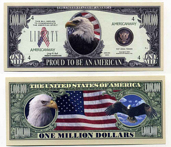 США 1000000 ДОЛЛАРОВ 2002 СУВЕНИРНАЯ БАНКНОТА, АМЕРИКАНСКАЯ СВОБОДА, ОРЕЛ СИМВОЛ СВОБОДЫ бумага UNC (ПРЕСС) 8588-69-3-1