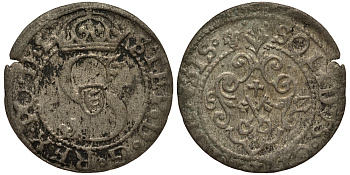 Рига 1 шиллинг (шеляг) 1582 Стефан Баторий (1576-1586), вес 0,89 гр. серебро 1516-1542