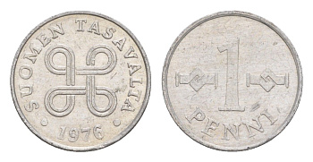 Финляндия 1 пенни 1976 KM 44a алюминий 4647-243
