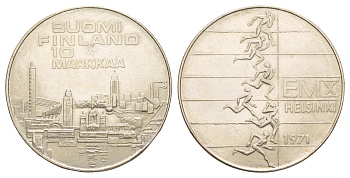Финляндия 10 марок 1971 X Чемпионат Европы по легкой атлетике KM 52 серебро BU 4537-435
