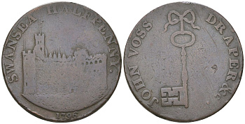 Великобритания, Уэльс, Суонси (Гламорганшир) 1/2 пенни 1796 замок Суонси, гурт надпись Dalton Hammer 4 медь 4511-1254