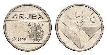 Аруба 5 центов 2008 KM 1 сталь плакированная никелем UNC 112-1055