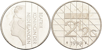 Нидерланды 2 1/2 гульдена 1999 Беатрикс (1980-2013) KM 206 никель 4593-742