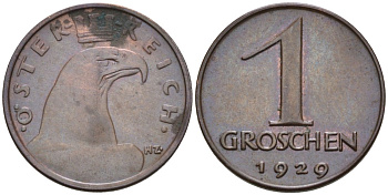Австрия 1 грош 1929 KM 2836 бронза 4567-256