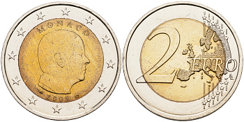 Монако 2 евро 2009 Князь Альберт II KM 195 биметалл UNC 1525-1322