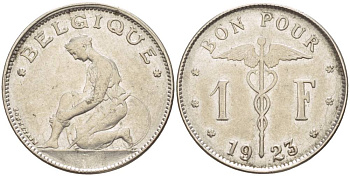 Бельгия 1 франк 1923 Belgique, Альберт I (1909-1934) KM 89 никель 4546-224