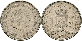 Нидерландские Антилы 1 гульден 1970Юлиана (1948-1980) KM 12 никель 4364-3722