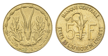 Западная Африка (ВСЕАО) 5 франков 2006 KM 2a медь алюминий никель UNC 4682-821