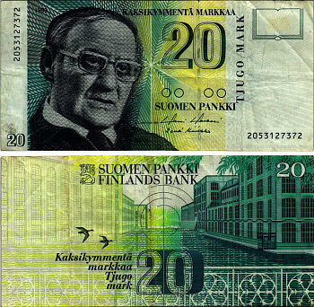 Финляндия 20 марок 1993 Вяйнё Линна Pick 122 бумага 7203-65-3-1