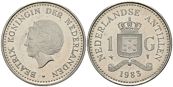 Нидерландские Антилы 1 гульден 1983 Беатрикс (1980-2013) KM 24 никель UNC 81-421