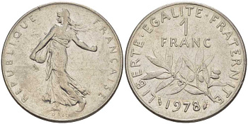 ФРАНЦИЯ 1 ФРАНК 1978 СЕЯТЕЛЬ KM 925.1 никель 60-1147