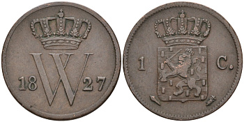 Нидерланды 1 цент 1827 Виллем I (1815-1840) KM 47 медь 4575-947