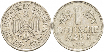 ФРГ 1 МАРКА 1970 J, KM 110, J. 385 медно-никель 3718-1134