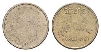 Норвегия 50 эре 1960 Улаф V (1957-1991) KM 408 медно-никель aUNC 4635-425