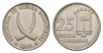 Экваториальная Гвинея 25 песет 1969 KM 3 медно-никель UNC 4150-854