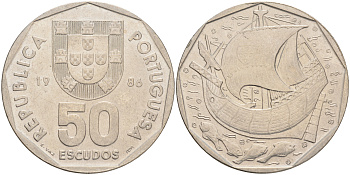 ПОРТУГАЛИЯ 50 ЭСКУДО 1986 KM 636 медно-никель 4557-1114
