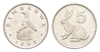 Зимбабве 5 центов 1995 рыжий кролик KM 2 медно-никель aUNC 4651-858