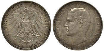 Бавария 3 марки 1910 Отто (1886-1913) Weege 45, J. 47, KM 515 серебро 3711-2012