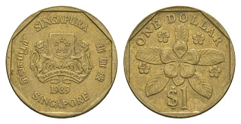 Сингапур 1 доллар 1989 барвинок KM 54b алюминиевая бронза 4633-235