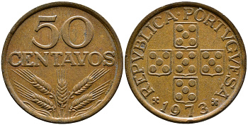 Португалия 50 сентаво 1973 KM 596 бронза 61-654