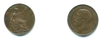 Великобритания 1 фартинг 1925 Георг V (1910-1936) KM 808.2, Spink 4060 бронза 540-211