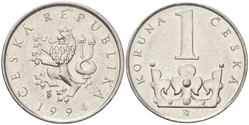 Чехия 1 крона 1994 KM 7 сталь плакированная никелем 4613-1031