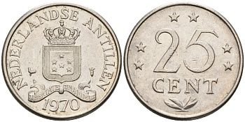 Нидерландские Антилы 25 центов 1970 Юлиана (1948-1980) KM 11 никель 4585-1014