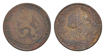 Нидерланды 1 цент 1906 Вильгельмина (1890-1948) KM 132 бронза 73-1529