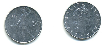 ИТАЛИЯ 50 ЛИР 1978 R, БОГ ОГНЯ ВУЛКАН У НАКОВАЛЬНИ KM 95.1 нержавеющая сталь 80-1243