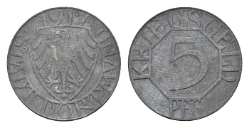 Дортмунд 5 пфеннигов 1917 Funck 103.1A, Men05 5488.1, Men18 6862.1 цинк 4659-236