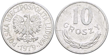 Польша 10 грошей 1979 MW KM AA47, Parchimowicz 206s алюминий 99-716